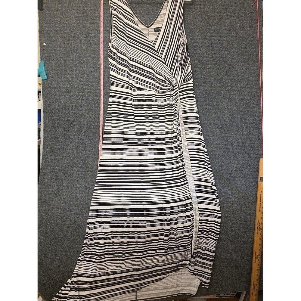 Lane Bryant Maxi Dress Womens 14/16 Black Stripe V Neck Sleeveless Wrap Jersey